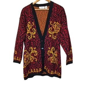 VTG Nordstrom Merino Wool Cardigan‎ Sweater Womens Medium Baroque 90s Elegant